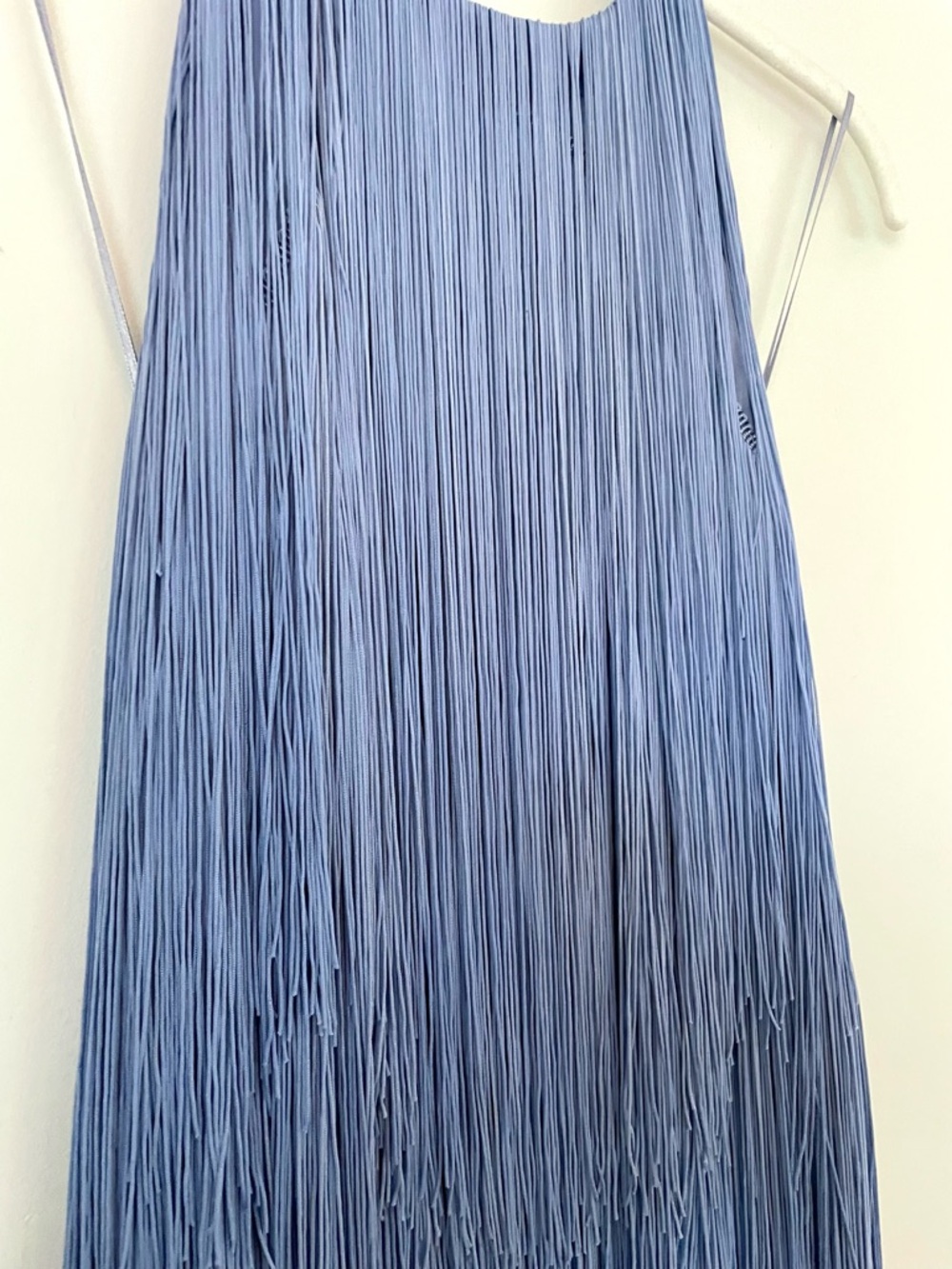 Rare Blogger Fave Zara Periwinkle Blue Fringe Halter Mini Dress Small - Picture 7 of 12
